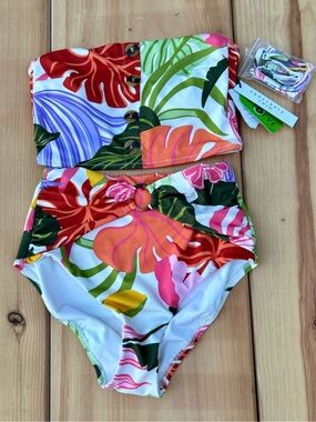 NWT Sanctuary Swim Anthropologie XS Tropical High Waisted Bikini Set Bandeau